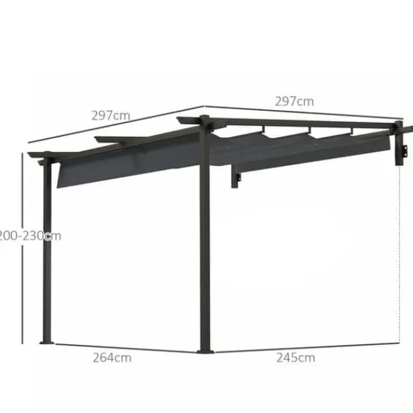 New Terrassepergola ca. 3x3 m, aluminium, vægmonteret, justerbart tag, mørkegrå Buer, Spalier, Lysthuse Uden Tag
