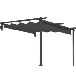 Sale Terrassepergola ca. 3x3 m, aluminium, vægmonteret, justerbart tag, mørkegrå Buer, Spalier, Lysthuse Uden Tag