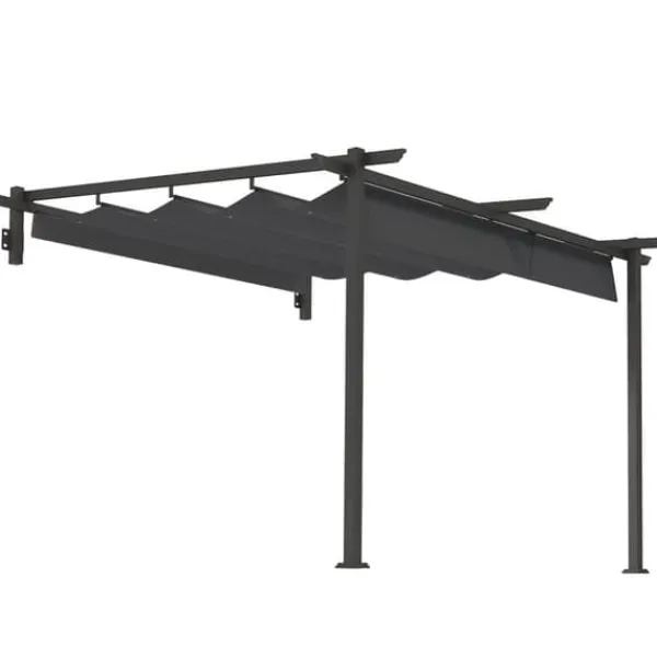 Sale Terrassepergola ca. 3x3 m, aluminium, vægmonteret, justerbart tag, mørkegrå Buer, Spalier, Lysthuse Uden Tag