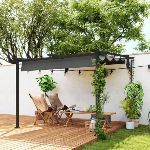 Sale Terrassepergola ca. 3x3 m, aluminium, vægmonteret, justerbart tag, mørkegrå Buer, Spalier, Lysthuse Uden Tag