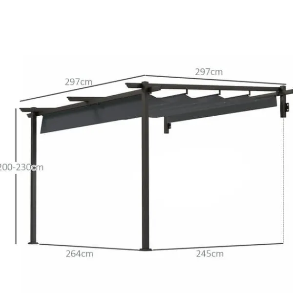 Sale Terrassepergola ca. 3x3 m, aluminium, vægmonteret, justerbart tag, mørkegrå Buer, Spalier, Lysthuse Uden Tag