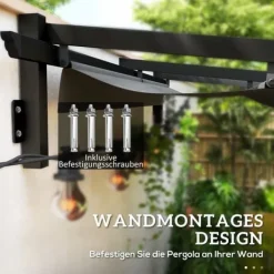 Sale Terrassepergola ca. 3x3 m, aluminium, vægmonteret, justerbart tag, mørkegrå Buer, Spalier, Lysthuse Uden Tag