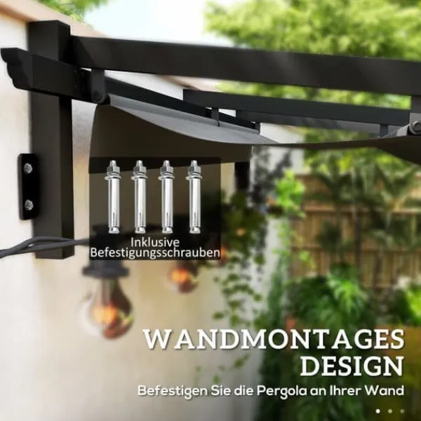 Sale Terrassepergola ca. 3x3 m, aluminium, vægmonteret, justerbart tag, mørkegrå Buer, Spalier, Lysthuse Uden Tag