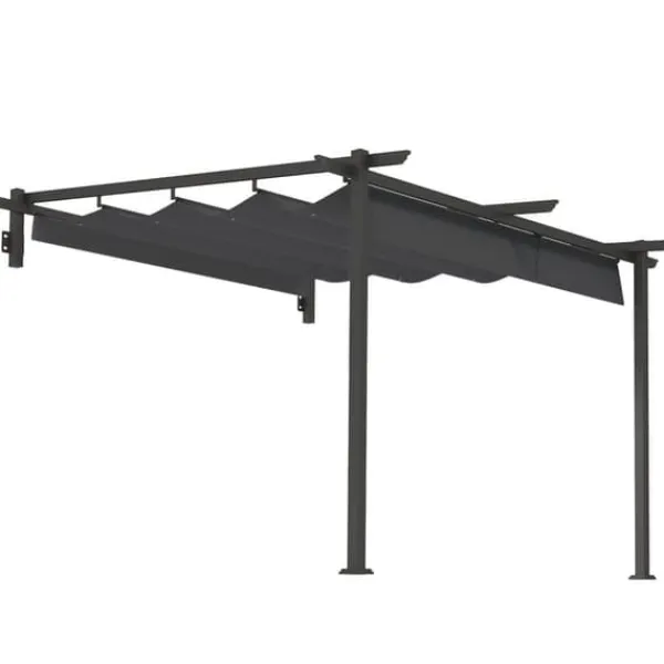 Sale Terrassepergola ca. 3x3 m, aluminium, vægmonteret, justerbart tag, mørkegrå Buer, Spalier, Lysthuse Uden Tag