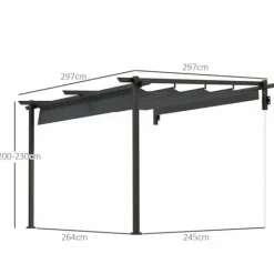Sale Terrassepergola ca. 3x3 m, aluminium, vægmonteret, justerbart tag, mørkegrå Buer, Spalier, Lysthuse Uden Tag