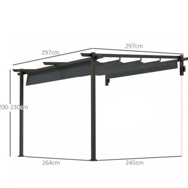 Sale Terrassepergola ca. 3x3 m, aluminium, vægmonteret, justerbart tag, mørkegrå Buer, Spalier, Lysthuse Uden Tag