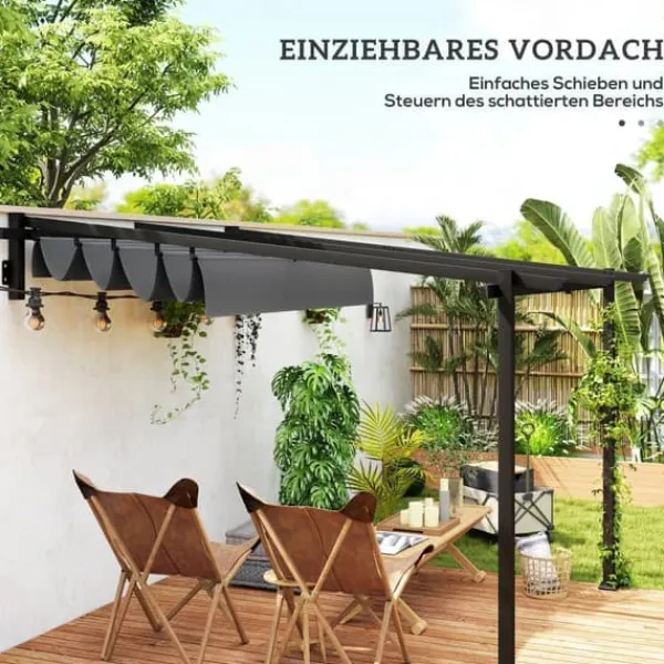 Sale Terrassepergola ca. 3x3 m, aluminium, vægmonteret, justerbart tag, mørkegrå Buer, Spalier, Lysthuse Uden Tag