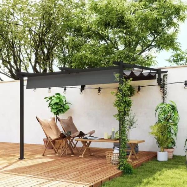 Buer, Spalier, Lysthuse Uden Tag^Terrassepergola ca. 3x3 m, aluminium, vægmonteret, justerbart tag, mørkegrå