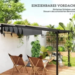 Buer, Spalier, Lysthuse Uden Tag^Terrassepergola ca. 3x3 m, aluminium, vægmonteret, justerbart tag, mørkegrå