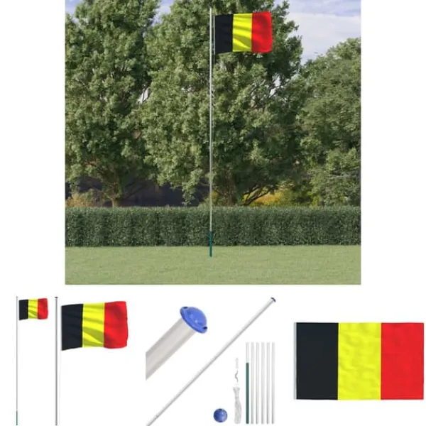 Flag & Vindposer^The Living Store Belgien flag og flagstang 6,23 m aluminium - Flag & vimpler