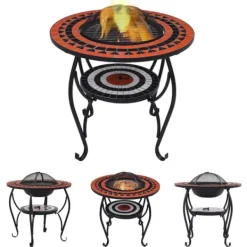 Clearance The Living Store bålfad mosaik 68 cm keramik terracottafarvet og hvid - Ildsteder Pejse