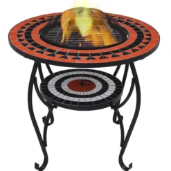 Clearance The Living Store bålfad mosaik 68 cm keramik terracottafarvet og hvid - Ildsteder Pejse