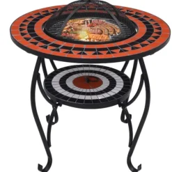Clearance The Living Store bålfad mosaik 68 cm keramik terracottafarvet og hvid - Ildsteder Pejse