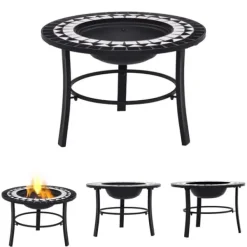 Discount The Living Store bålfad mosaik 68 cm keramik sort og hvid - Ildsteder Pejse
