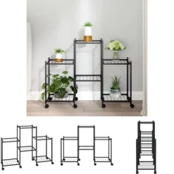 Plantestativer^The Living Store blomsterstativ med hjul 83x25x63,5 cm jern sort - Planteborde