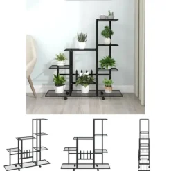 Plantestativer^The Living Store blomsterstativ med hjul 94,5x25x92,5 cm metal sort - Planteborde