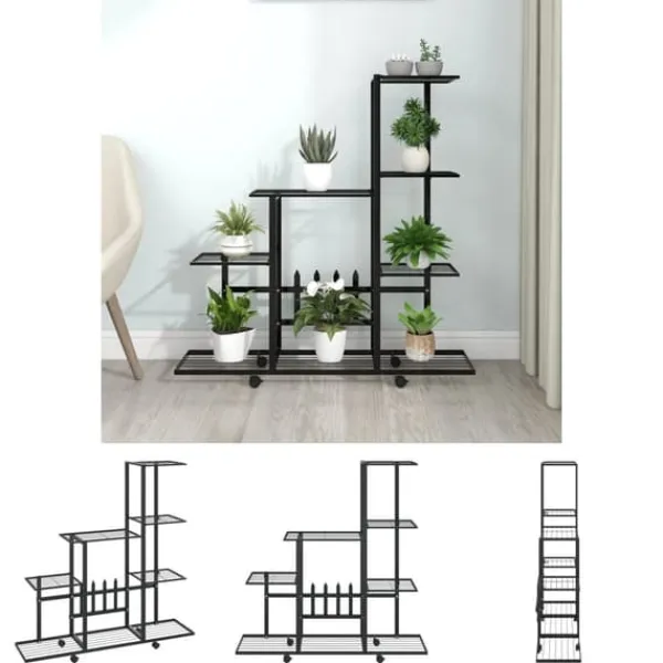 Plantestativer^The Living Store blomsterstativ med hjul 94,5x25x92,5 cm metal sort - Planteborde