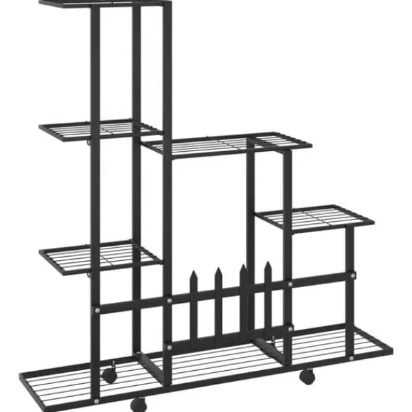 Plantestativer^The Living Store blomsterstativ med hjul 94,5x25x92,5 cm metal sort - Planteborde