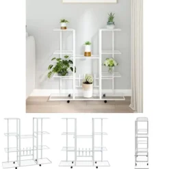 Plantestativer^The Living Store blomsterstativ med hjul 94,5x24,5x91,5 cm jern hvid - Planteborde