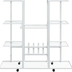 Plantestativer^The Living Store blomsterstativ med hjul 94,5x24,5x91,5 cm jern hvid - Planteborde