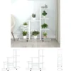 The Living Store blomsterstativ med hjul 94,5x25x92,5 cm metal hvid - Planteborde Plantestativer