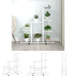 The Living Store blomsterstativ med hjul 94,5x25x92,5 cm metal hvid - Planteborde Plantestativer
