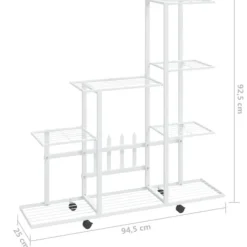 The Living Store blomsterstativ med hjul 94,5x25x92,5 cm metal hvid - Planteborde Plantestativer