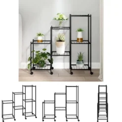 Plantestativer^The Living Store blomsterstativ med hjul 83x25x83,5 cm jern sort - Planteborde