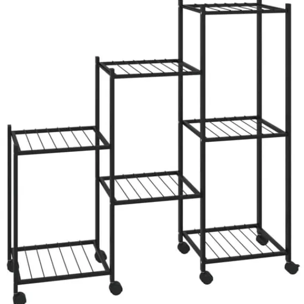 Plantestativer^The Living Store blomsterstativ med hjul 83x25x83,5 cm jern sort - Planteborde