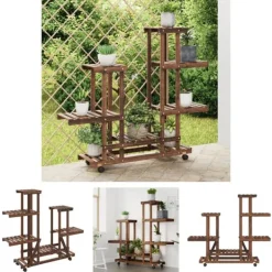 Plantestativer^The Living Store blomsterstativ med hjul 95x25x101 cm massivt fyrretræ - Planteborde