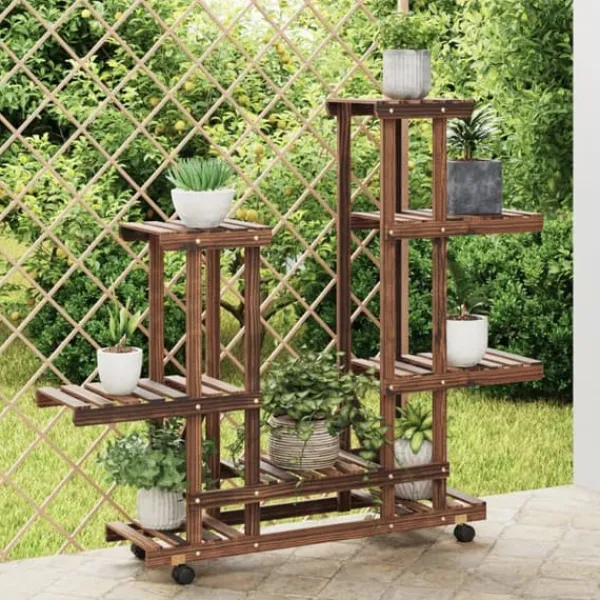 Plantestativer^The Living Store blomsterstativ med hjul 95x25x101 cm massivt fyrretræ - Planteborde