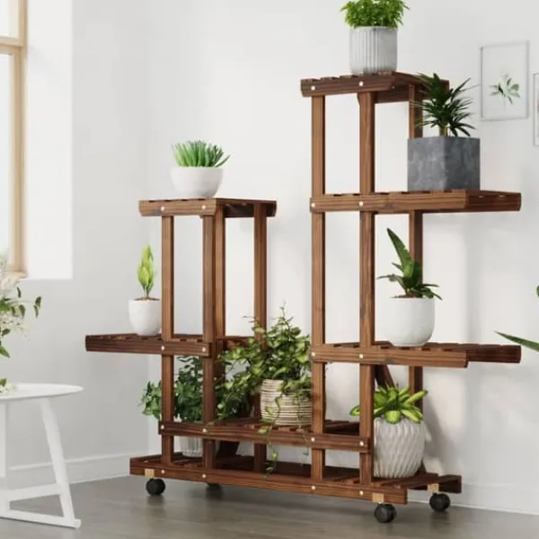Plantestativer^The Living Store blomsterstativ med hjul 95x25x101 cm massivt fyrretræ - Planteborde