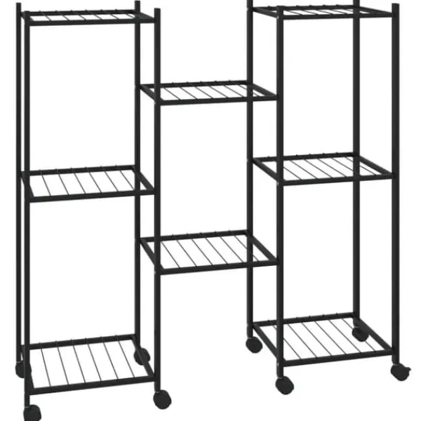 New The Living Store blomsterstativ med hjul 83x25x83,5 cm jern sort - Planteborde Plantestativer