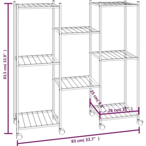New The Living Store blomsterstativ med hjul 83x25x83,5 cm jern sort - Planteborde Plantestativer