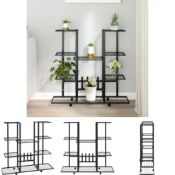 Plantestativer^The Living Store blomsterstativ med hjul 94,5x24,5x91,5 cm jern sort - Planteborde