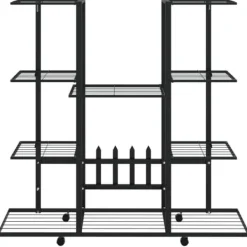 Plantestativer^The Living Store blomsterstativ med hjul 94,5x24,5x91,5 cm jern sort - Planteborde