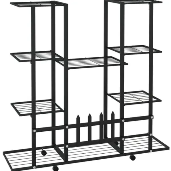 Plantestativer^The Living Store blomsterstativ med hjul 94,5x24,5x91,5 cm jern sort - Planteborde