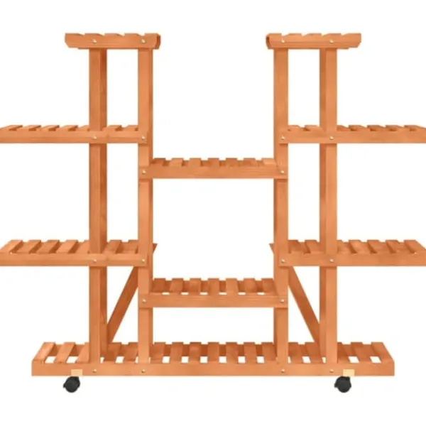 New The Living Store blomsterstativ med hjul 110x25x115 cm massivt fyrretræ - Planteborde Plantestativer