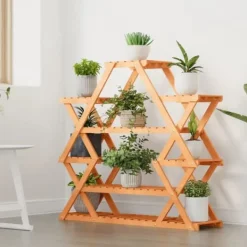 Clearance The Living Store blomsterstativ 110x25x105 cm massivt fyrretræ - Planteborde Plantestativer