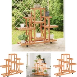 Plantestativer^The Living Store blomsterstativ med hjul 110x25x101 cm massivt fyrretræ - Planteborde