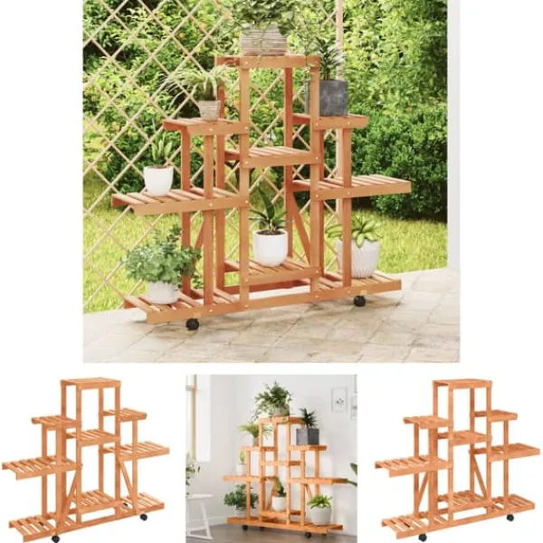 Plantestativer^The Living Store blomsterstativ med hjul 110x25x101 cm massivt fyrretræ - Planteborde