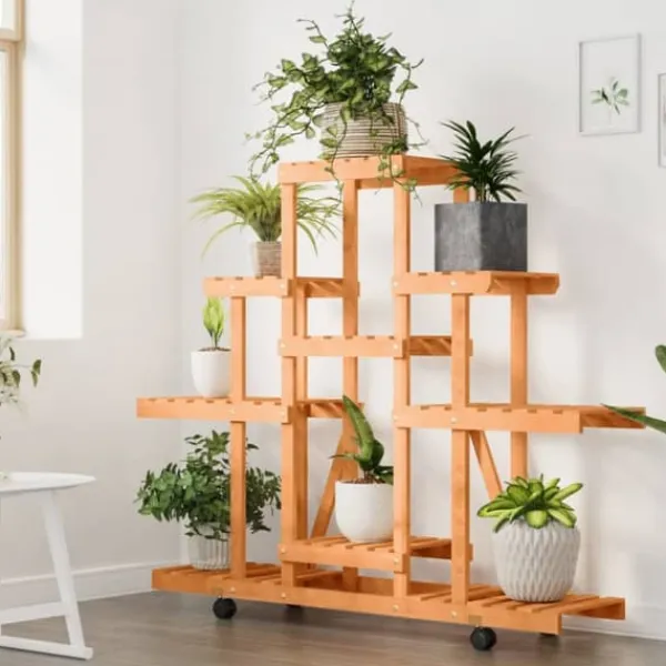 Plantestativer^The Living Store blomsterstativ med hjul 110x25x101 cm massivt fyrretræ - Planteborde