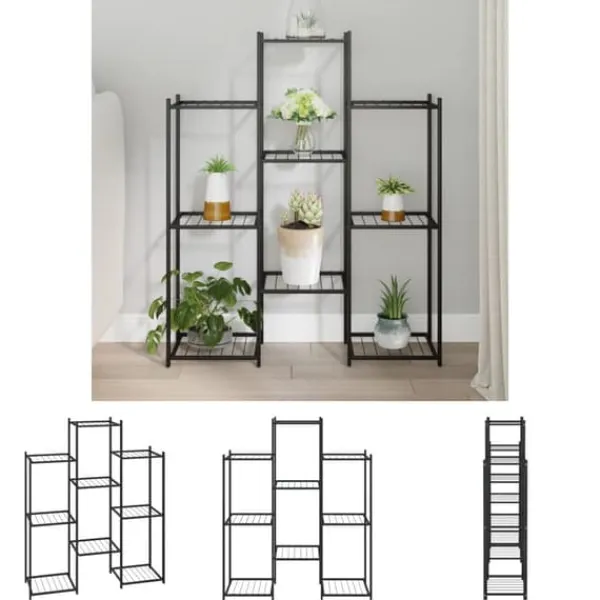 New The Living Store blomsterstativ 85x25x100 cm jern sort - Planteborde Plantestativer