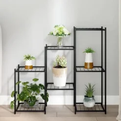 Plantestativer^The Living Store blomsterstativ 83x25x80 cm jern sort - Planteborde