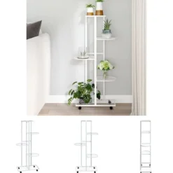 Best The Living Store blomsterstativ 5 niveauer med hjul 44x23x100 cm jern hvid - Planteborde Plantestativer
