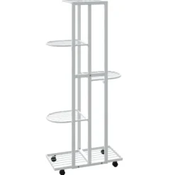Best The Living Store blomsterstativ 5 niveauer med hjul 44x23x100 cm jern hvid - Planteborde Plantestativer