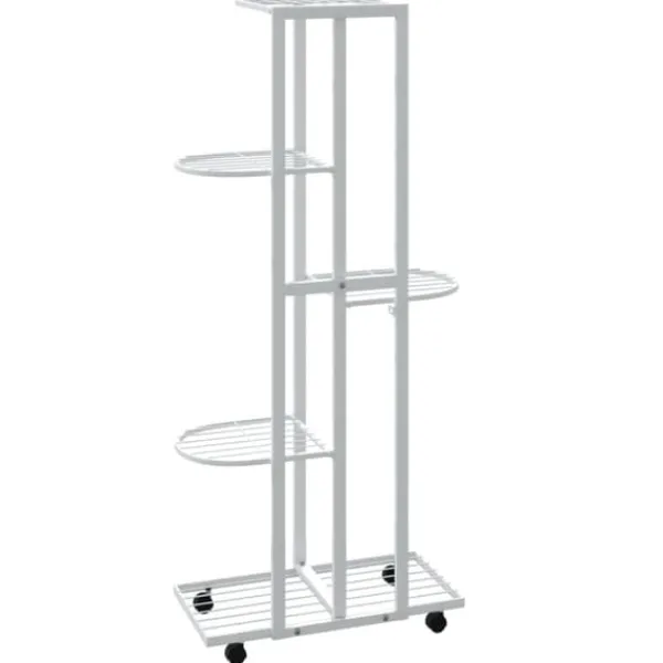 Best The Living Store blomsterstativ 5 niveauer med hjul 44x23x100 cm jern hvid - Planteborde Plantestativer