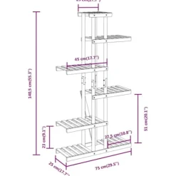 Best The Living Store blomsterstativ 175x25x140,5 cm massivt fyrretræ - Planteborde Krukker & Plantebeholdere