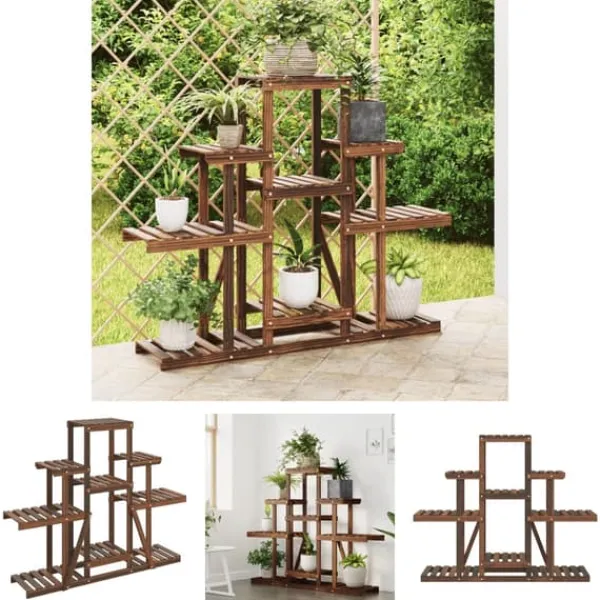 Plantestativer^The Living Store blomsterstativ 110x25x98 cm massivt fyrretræ - Planteborde