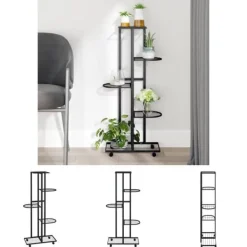 Plantestativer^The Living Store blomsterstativ 5 niveauer med hjul 44x23x100 cm jern sort - Planteborde